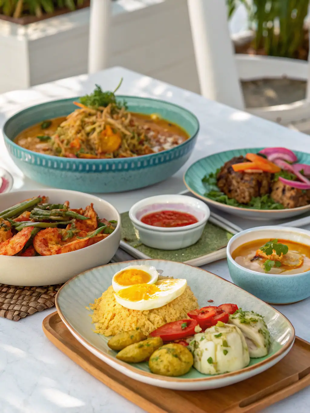 A beautifully set table with various dishes, showcasing the restaurant's ambiance and attention to detail in presentation.