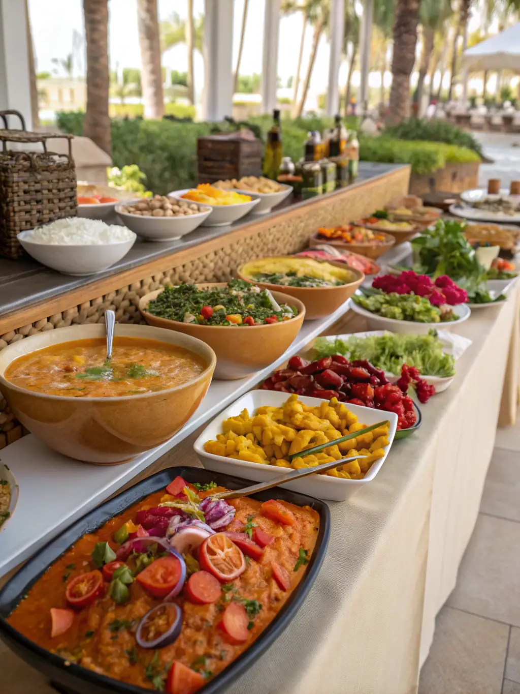 A buffet spread of Business 2421's signature dishes at an off-site catering event, highlighting the variety and quality of the food.