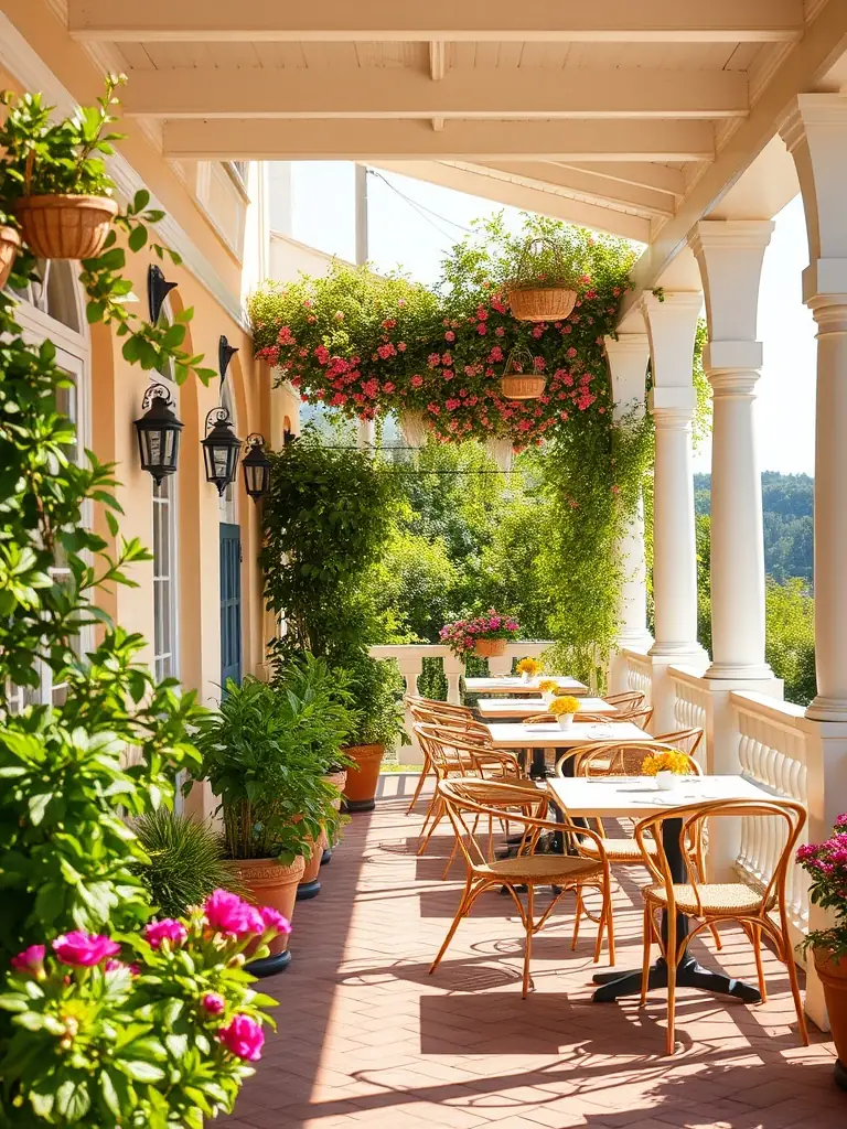 A warm and inviting outdoor seating area with happy customers enjoying their meals, illustrating the restaurant's community and welcoming atmosphere.