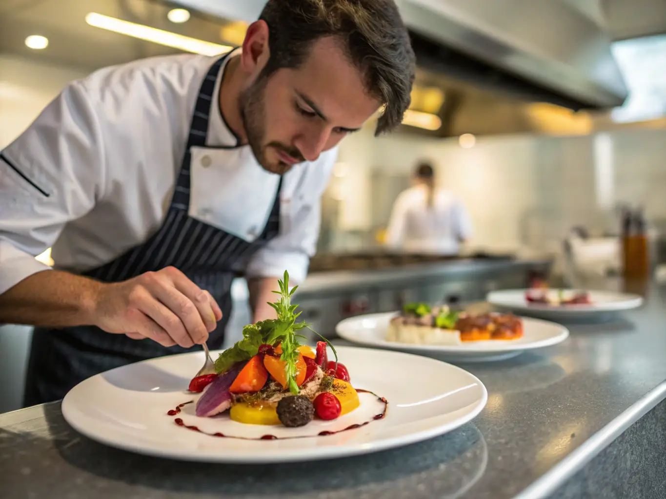 A chef presenting a beautifully plated dish during a private event, highlighting the restaurant's commitment to culinary excellence.