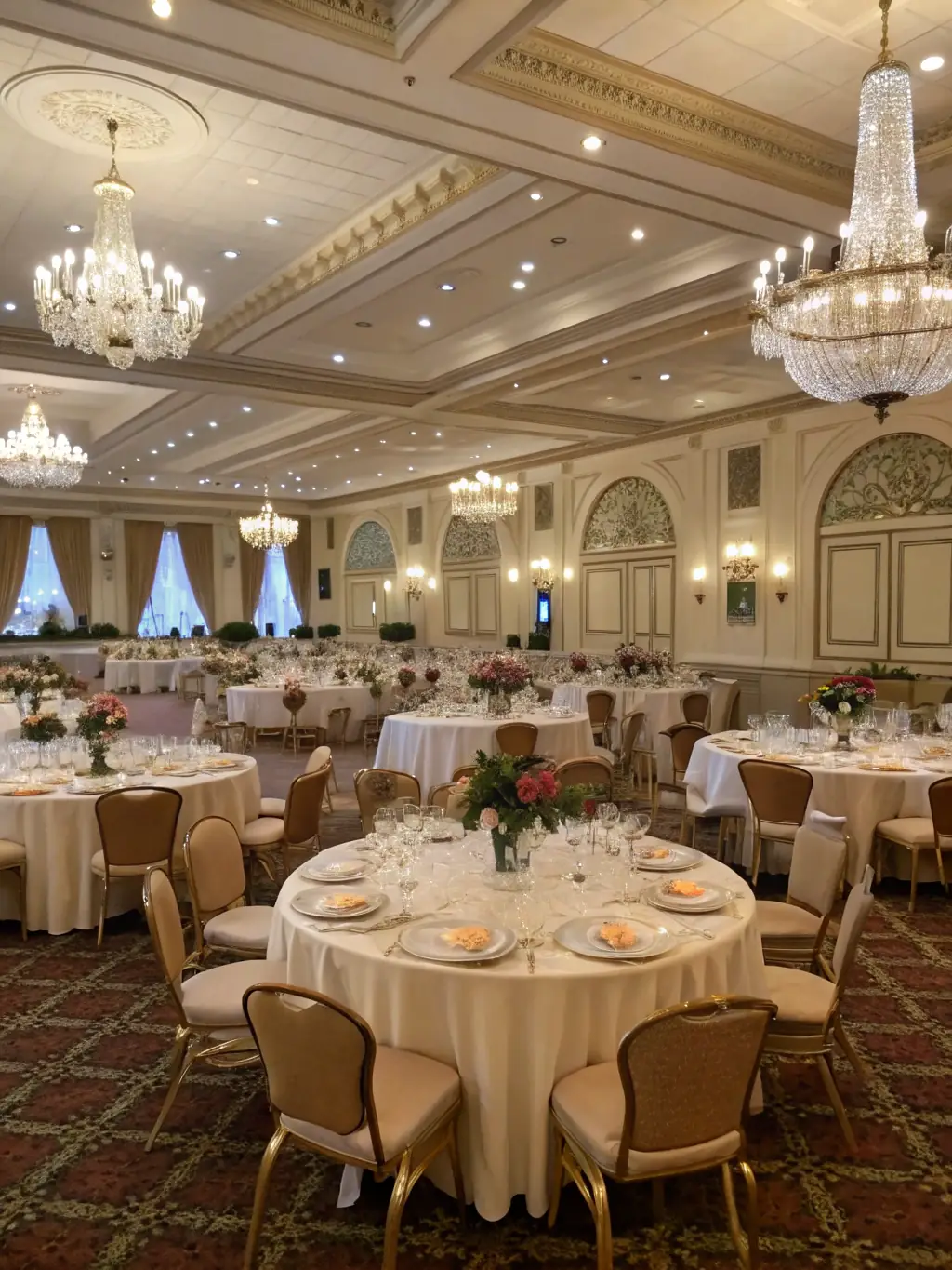 A large corporate event catered by Business 2421, featuring multiple food stations and professional staff serving guests.